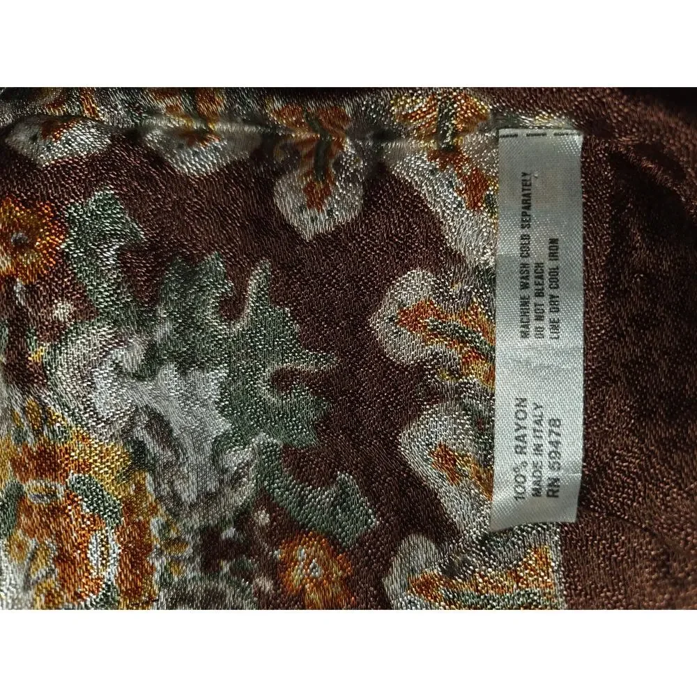 Vintage Brown Orange Fall Floral 100% Rayon Italy Scarf Square